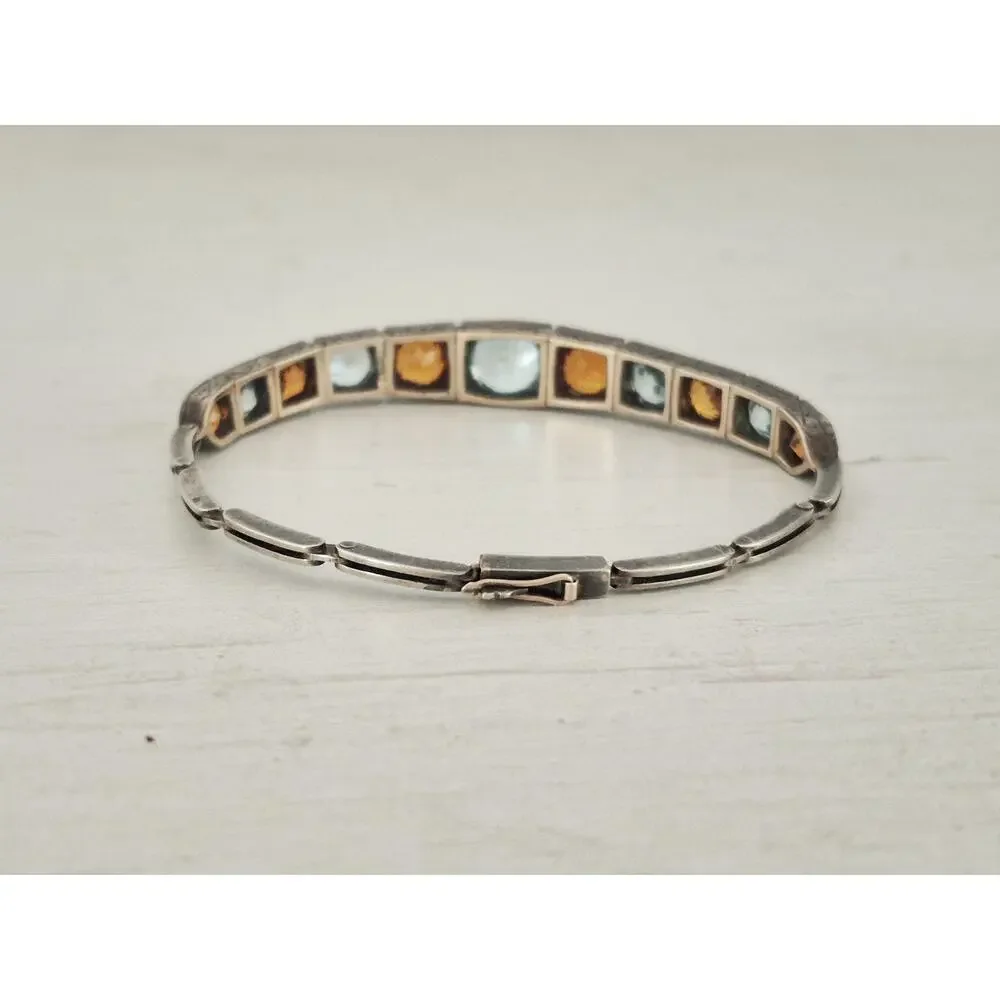 Vintage Topaz and Citrine Sterling Silver Child Size Bracelet